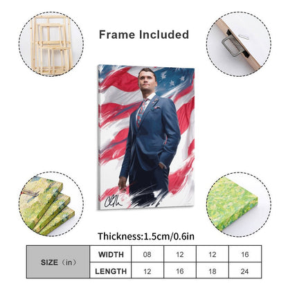 Charlie Kirk Framed Canvas Wooden Frame Wall Art Print
