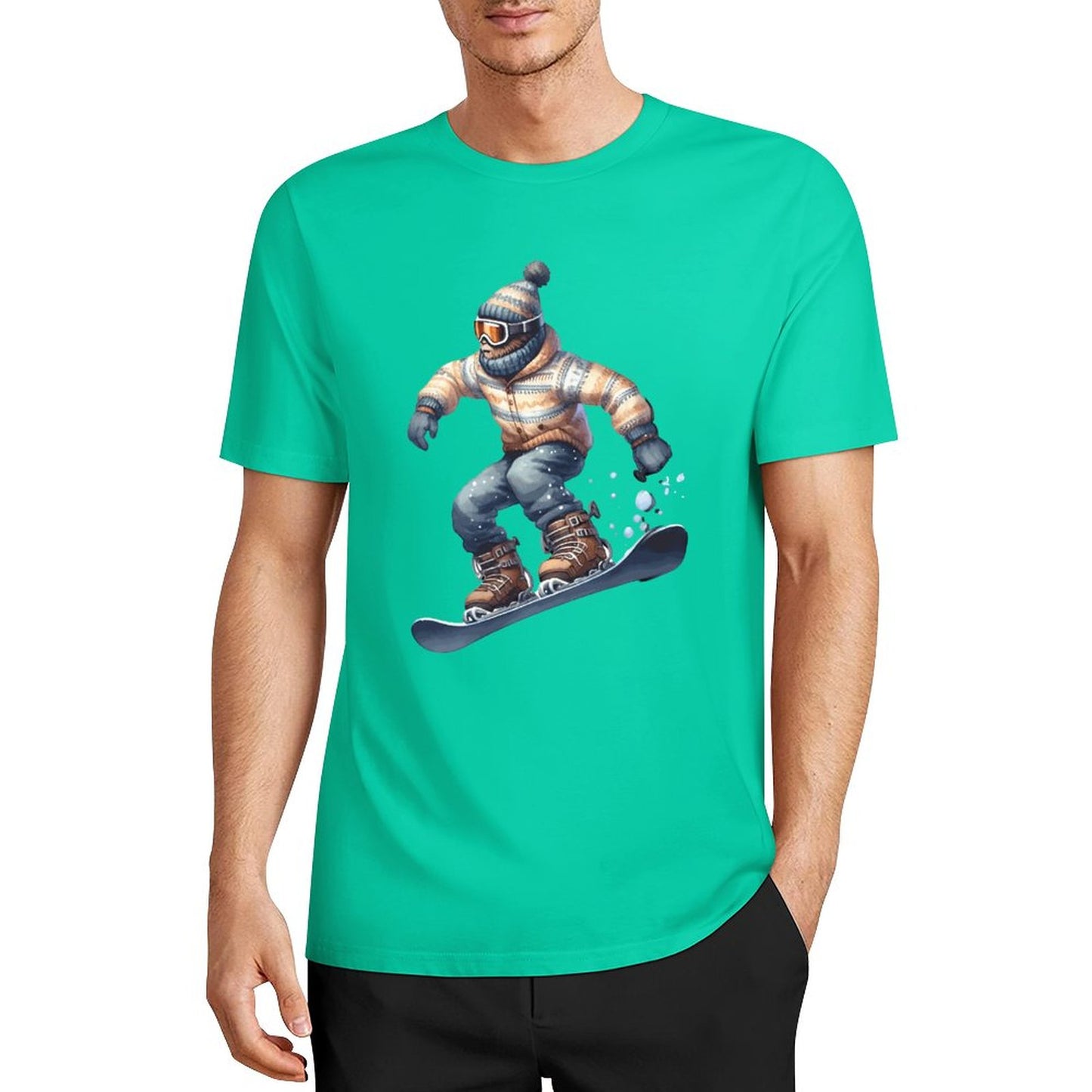 Bigfoot - Sasquatch Snowboarding Short Sleeve Cotton T-Shirt