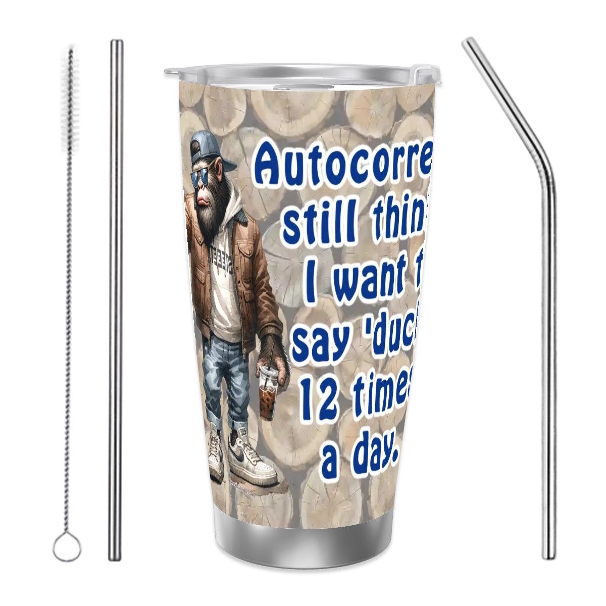 Sasquatch "Autocorrect", Themed 40 oz Travel Coffee Mug with a Straw