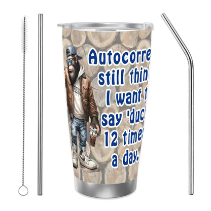 Sasquatch "Autocorrect", Themed 40 oz Travel Coffee Mug with a Straw