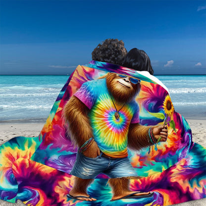 Hippie Bigfoot / Sasquatch on Tie Dye, Soft Flannel Blanket