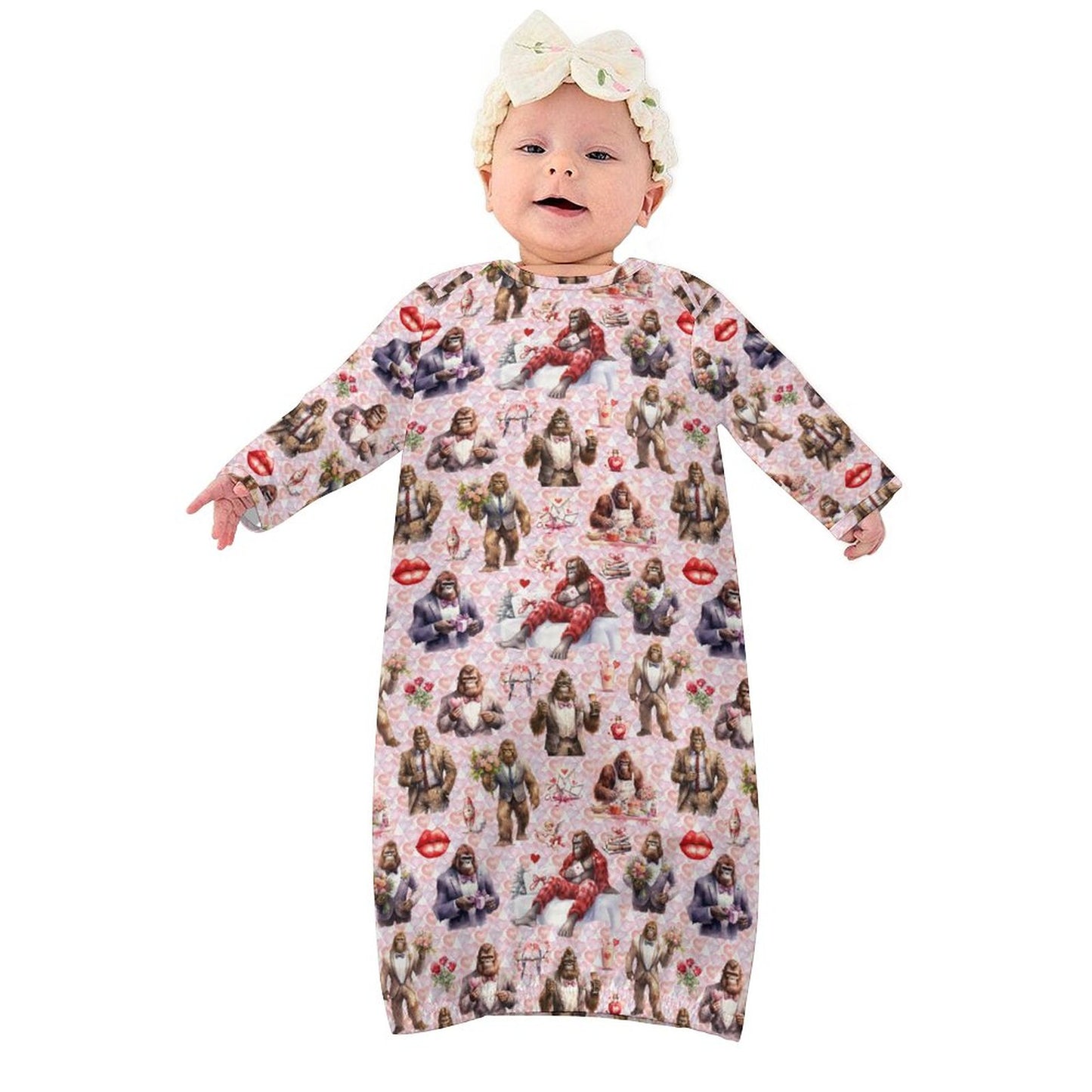 16 Bigfoot / Sasquatch Designs, Baby Long Sleeve Faux Cotton Sleeper Gown