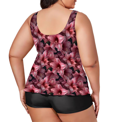 10 Beautiful Flower Designs, Plus Sized Women’s Two Piece Tankini Swimsuit