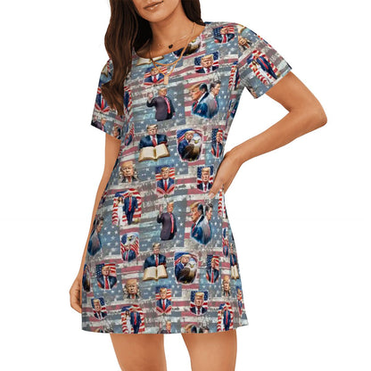 20 Donald Trump Cartoon Designs, Women’s Loose Fit Short Sleeve Night Gown