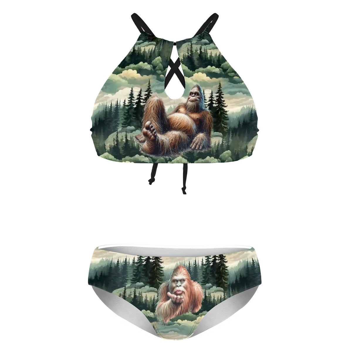 Bigfoot / Sasquatch Woods, Plus Size High-Waisted Bikini Customized Services
