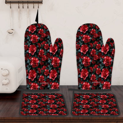 10 Beautiful Flower Designs, 4 Piece Oven Mitts / Pot Holder Sets