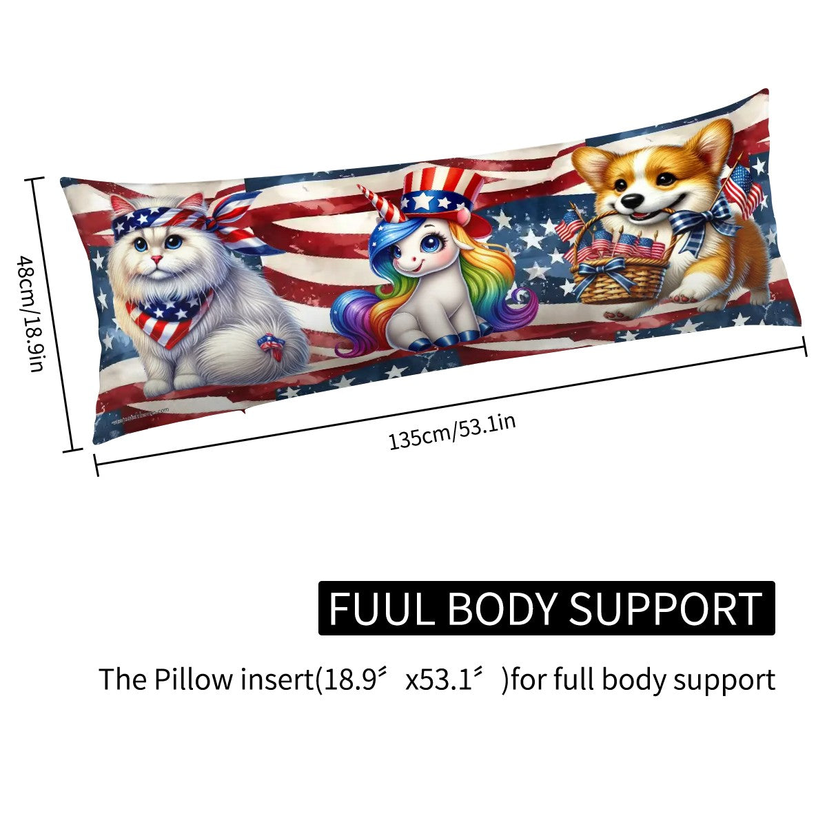 Patriotic Critters, Long Body Pillow Case