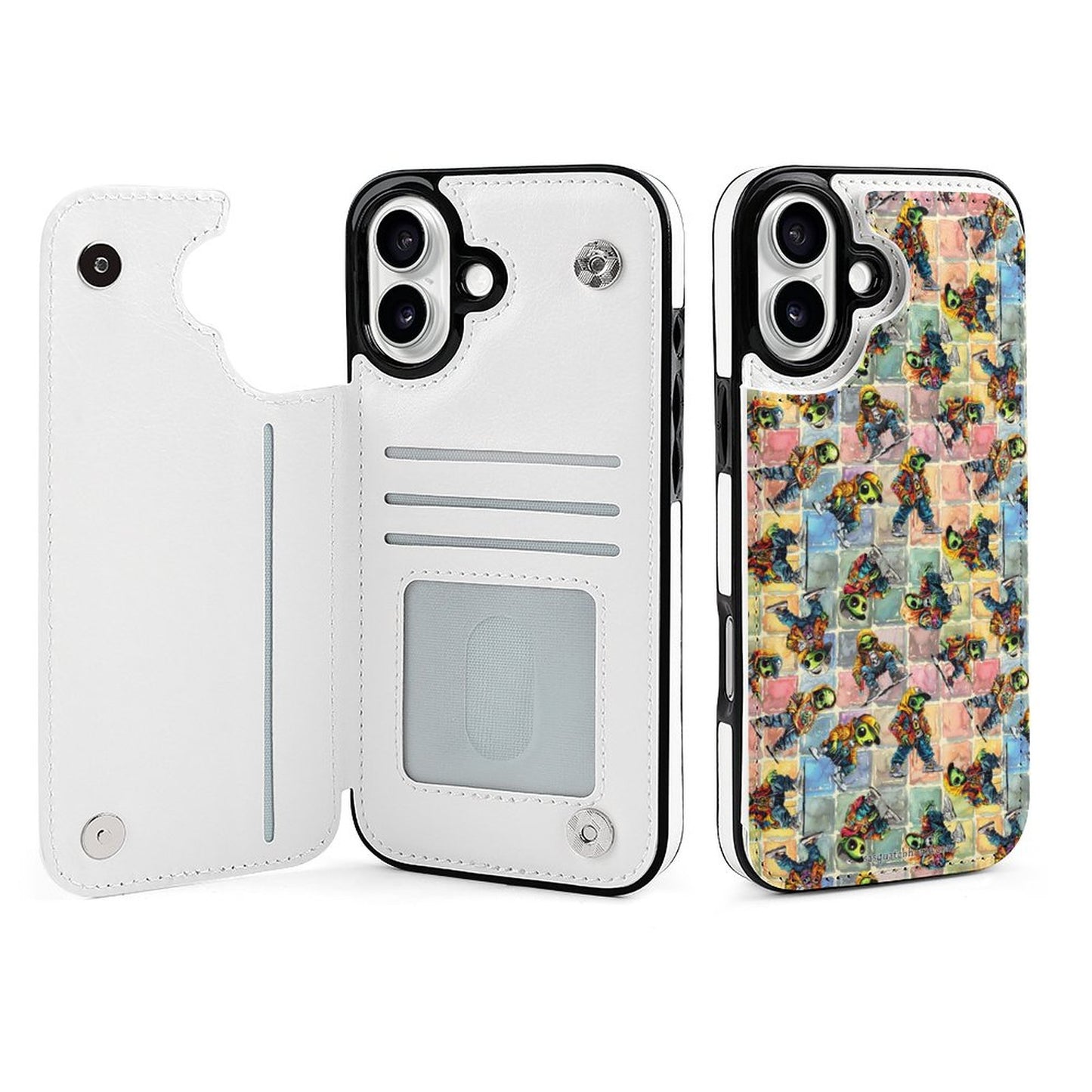 6 Alien Designs, iPhone 16 Faux Leather Wallet Case