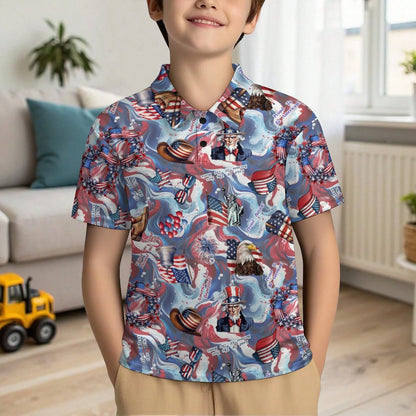 8 Patriotic Designs, Kids Button Down Polo Shirt