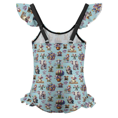 20 Misc Designs, Girls One-Piece Summer Swimsuit, Ruffle Shoulder