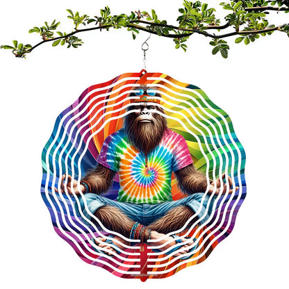 Hippie Bigfoot Sasquatch, US Made Hanging Metal 3D Wind Spinner, Ornament