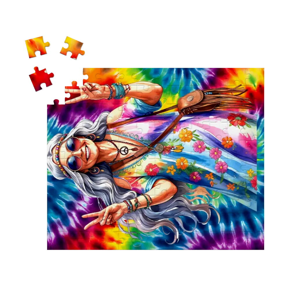 Old Hippie Lady, Jigsaw Puzzles, 4 Sizes