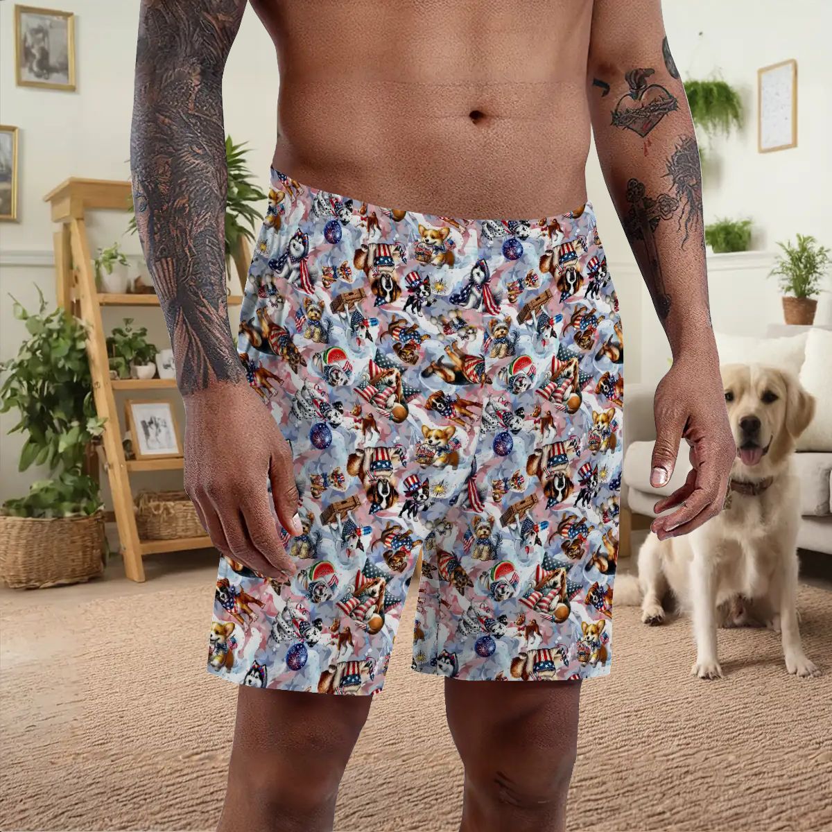 8 Patriotic Designs, Men’s Polyester, pocketed, pajama Shorts