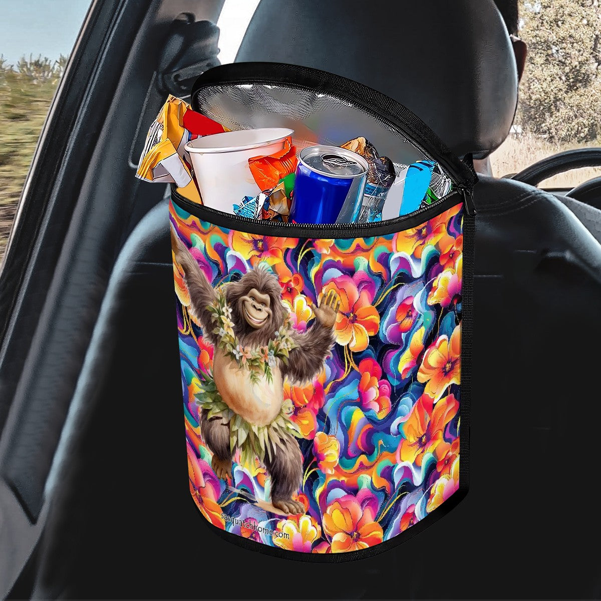 Hawaiian Dancing Bigfoot / Sasquatch, Bucket-Shaped Car Trash Bag, Tiki