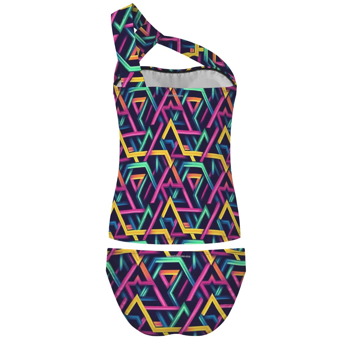 Psychedelic Line Design, Women One Shoulder Tankini, Two Piece