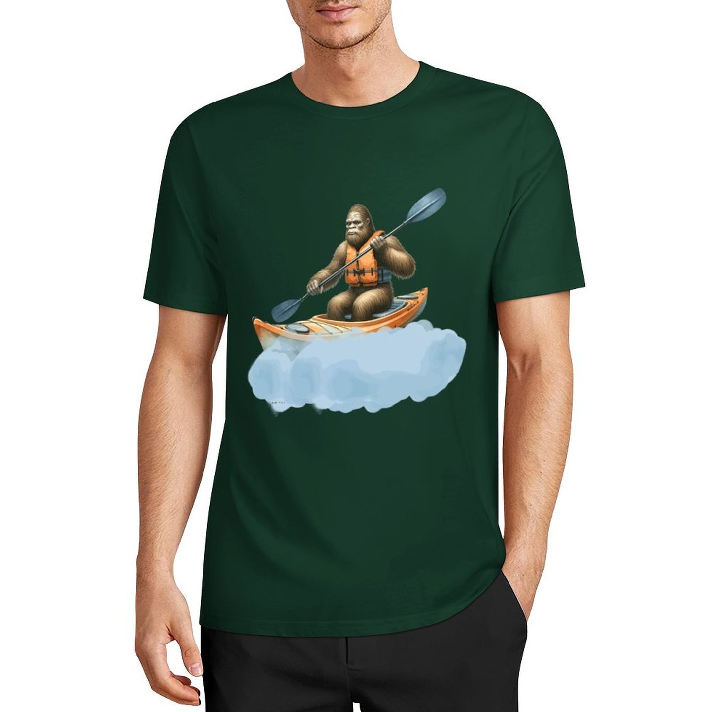 Bigfoot - Sasquatch Kayaking Short Sleeve Cotton T-Shirt