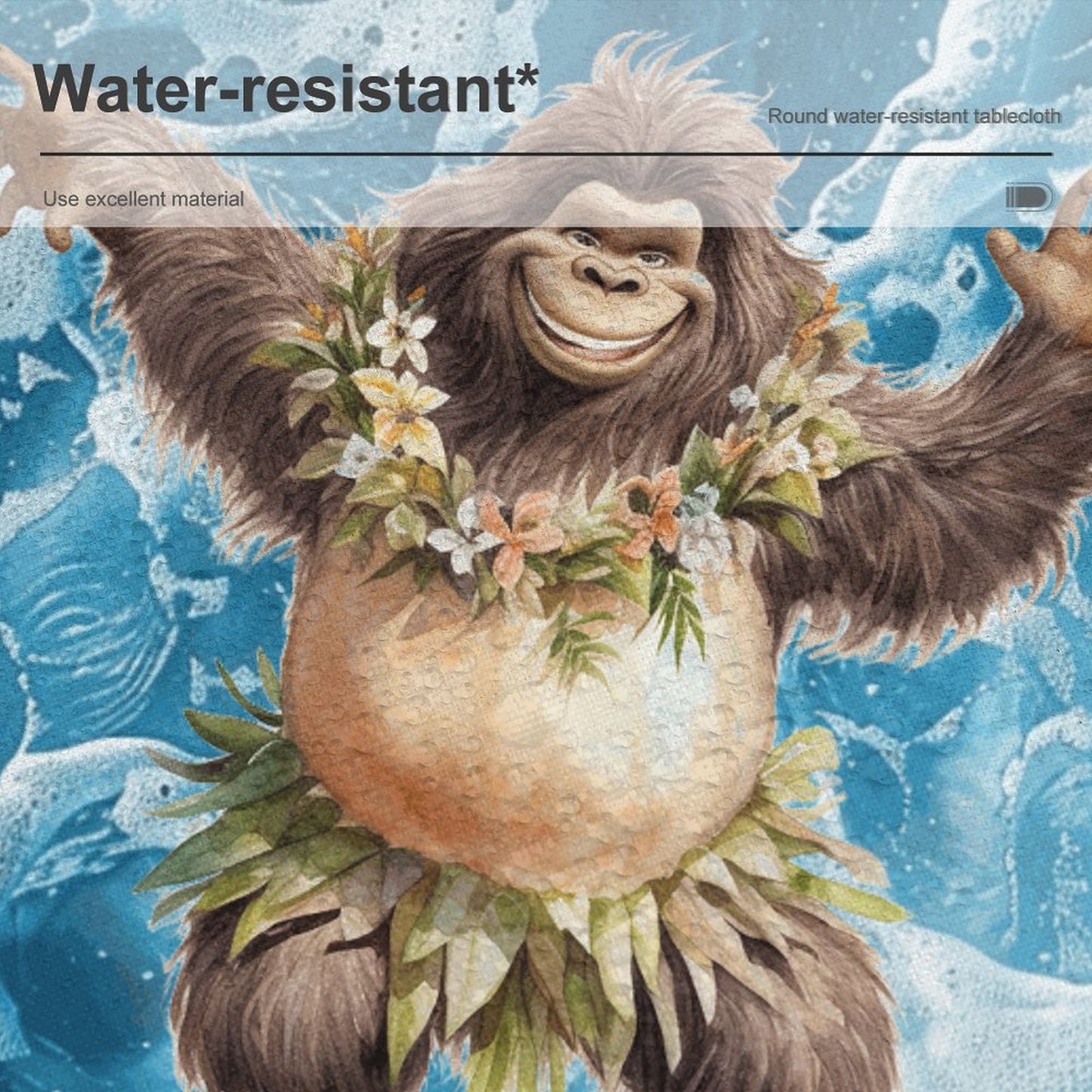 Sasquatch Hula On the Beach Round Tablecloth on Round Table