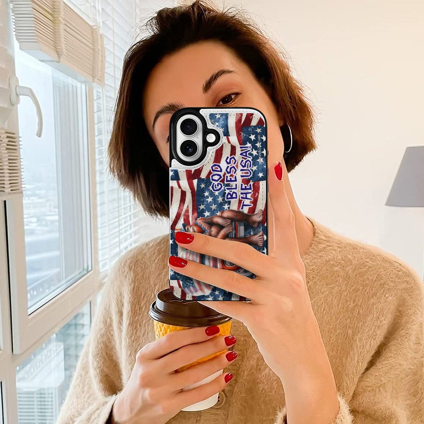 Patriotic Sasquatch / Bigfoot, iPhone 16 Faux Leather Wallet Case