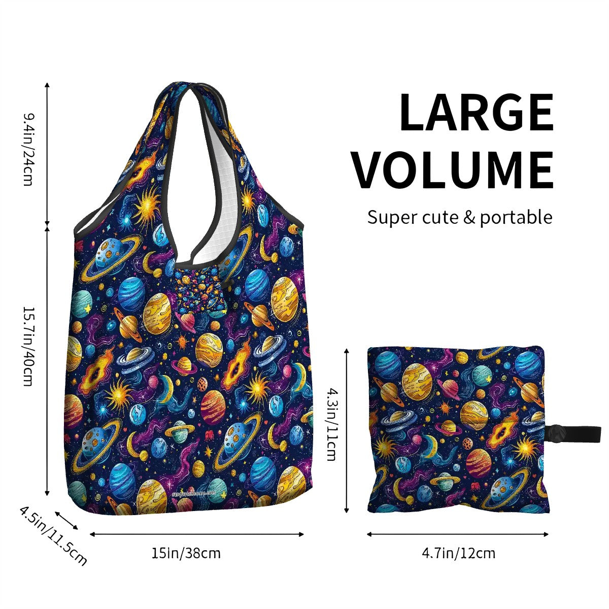12 Galaxy Outer Space Designs, Reusable Folding Bag