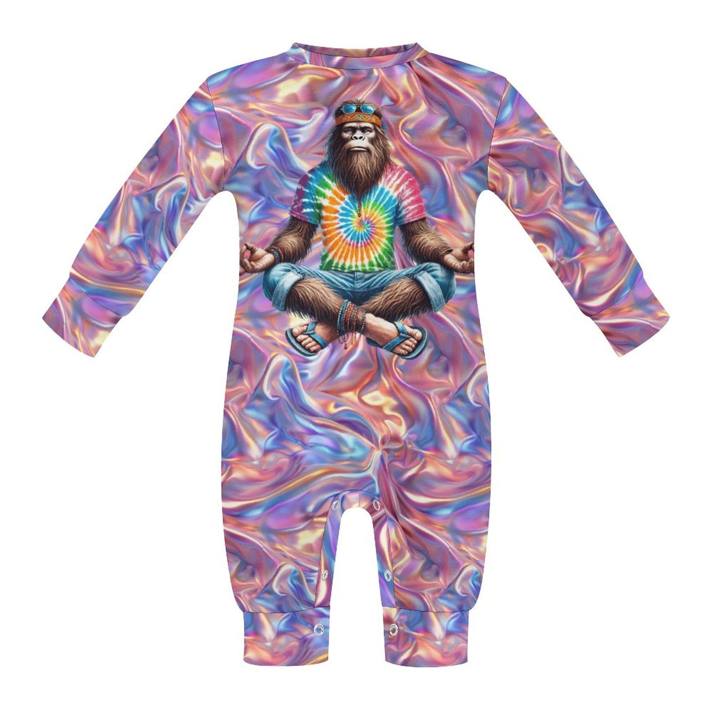 Zen / Yoga Bigfoot / Sasquatch, Long Sleeve Baby / Toddler Romper, Faux Cotton