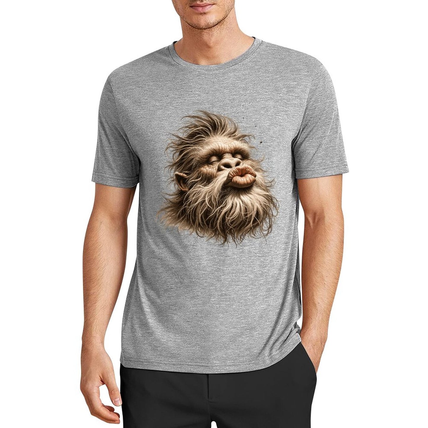 Bigfoot - Sasquatch Kissy Face Short Sleeve Cotton T-Shirt