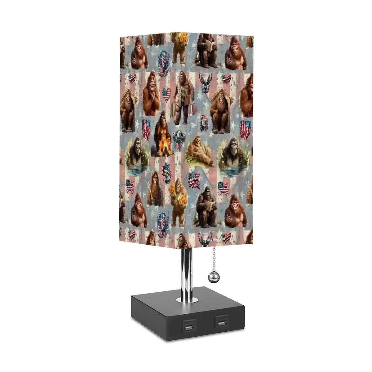 20 Bigfoot / Sasquatch Designs, Square Table Lamp with USB Ports, Charger