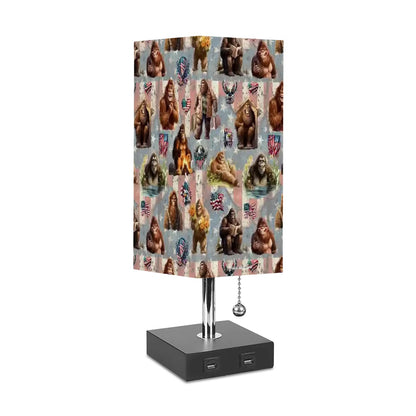 20 Bigfoot / Sasquatch Designs, Square Table Lamp with USB Ports, Charger