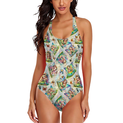 5 Fairy Designs, Cross-Back One Piece Swimsuit