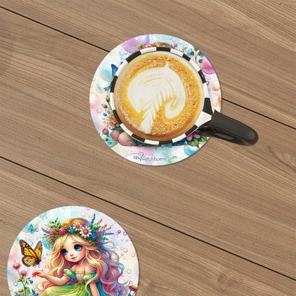 Rainbow Fairies, Round Ceramic Coasters Set of 6