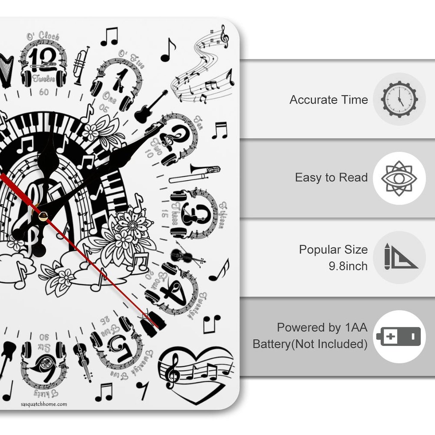 Music Themed, Square Wall Clock