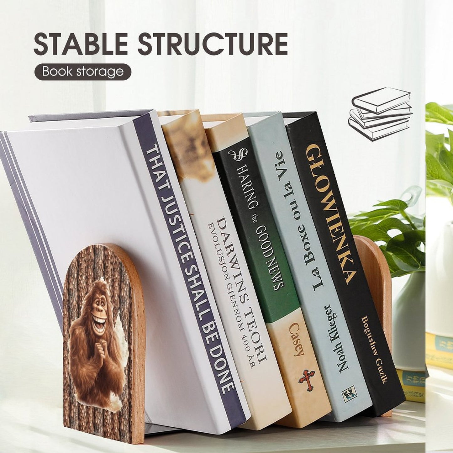 Happy Bigfoot Sasquatch Wood Bookends