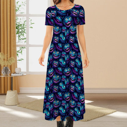 Cheshire Cat Crew Neck Short Sleeve Maxi Dress