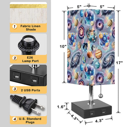 20 Misc Designs, Square Table Lamp with USB Ports, Charger