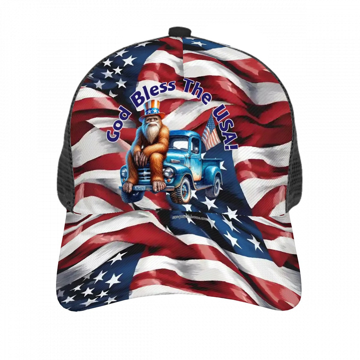 Bigfoot, Sasquatch, "God bless the USA" Baseball Cap, Polyester Twill