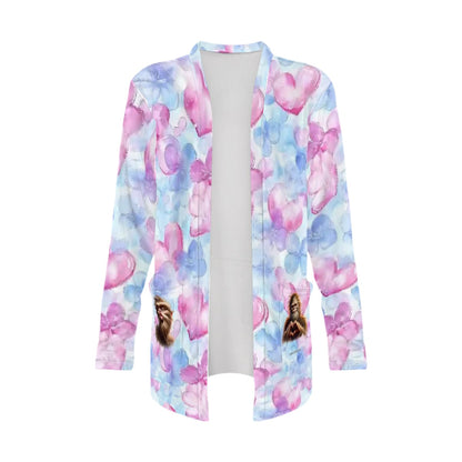 Bigfoot Sasquatch Love on Hearts, Women's Long-Sleeved Cardigan