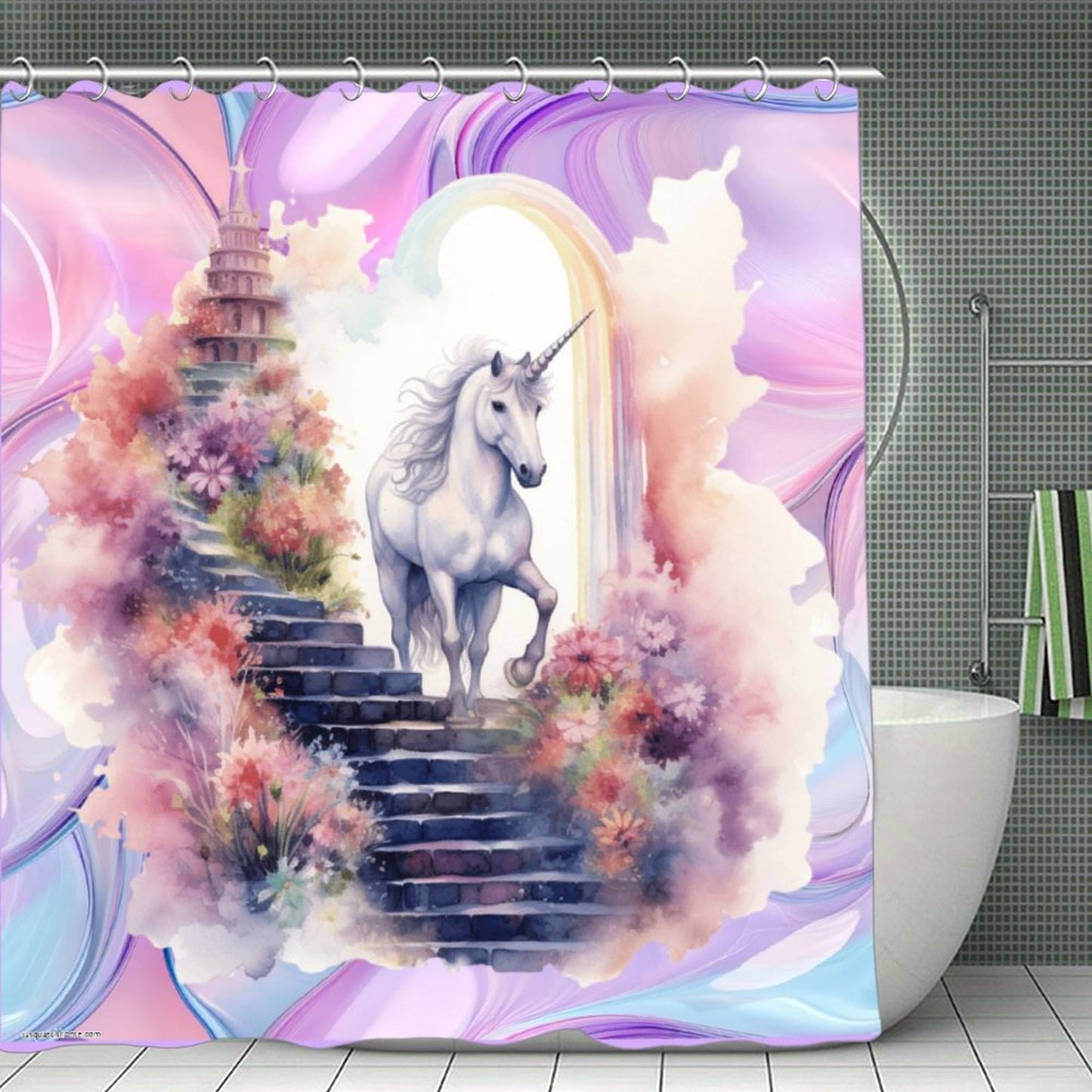 Unicorn Fantasy, Waterproof Polyester Shower Curtain – Made in the USA – 70.8x70.8”