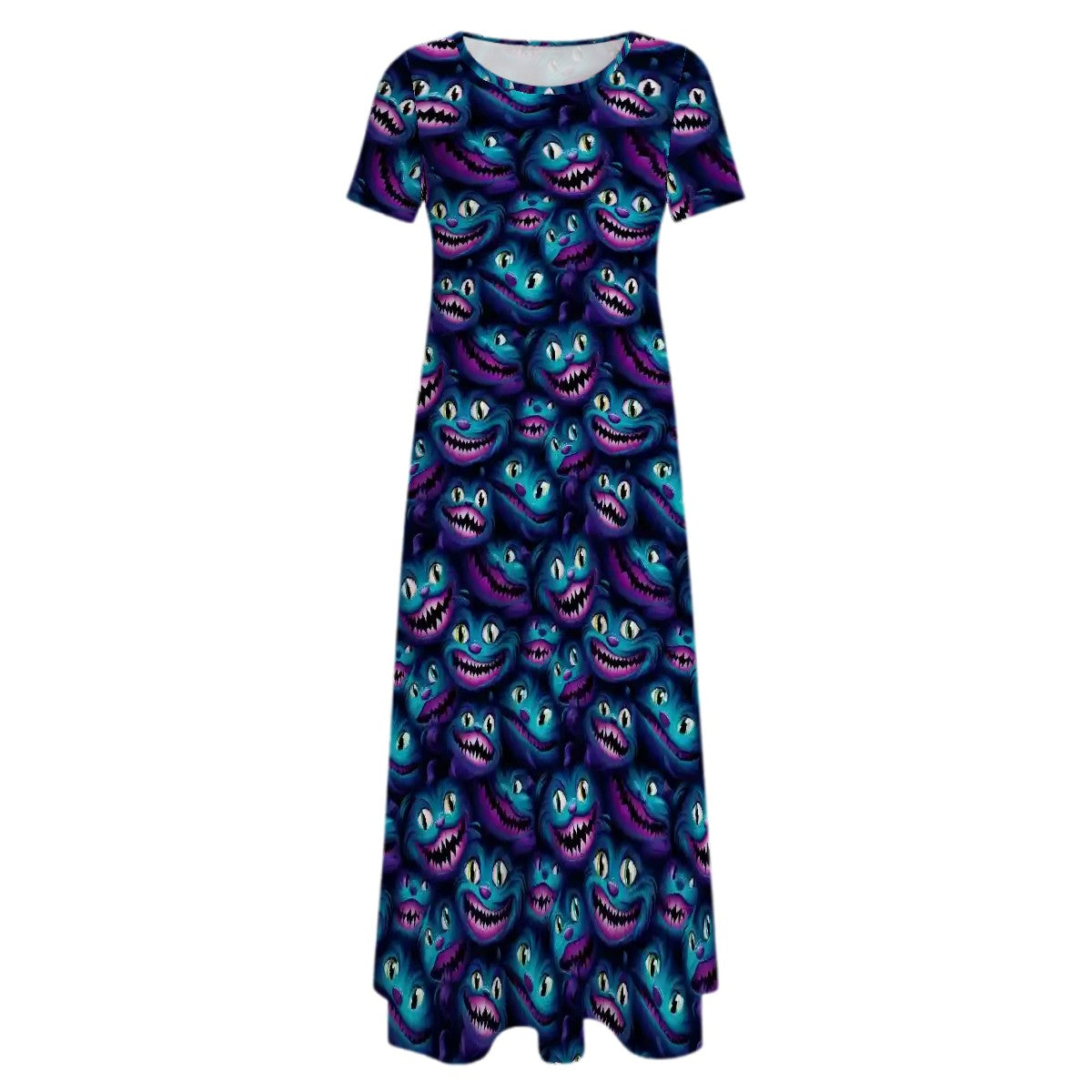 Cheshire Cat Crew Neck Short Sleeve Maxi Dress