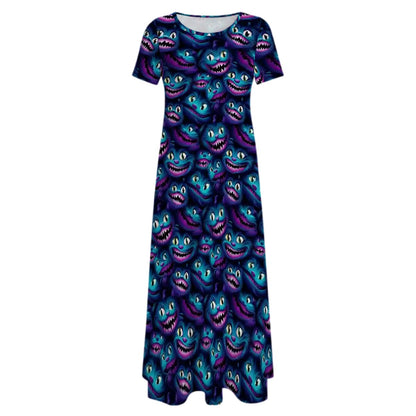 Cheshire Cat Crew Neck Short Sleeve Maxi Dress