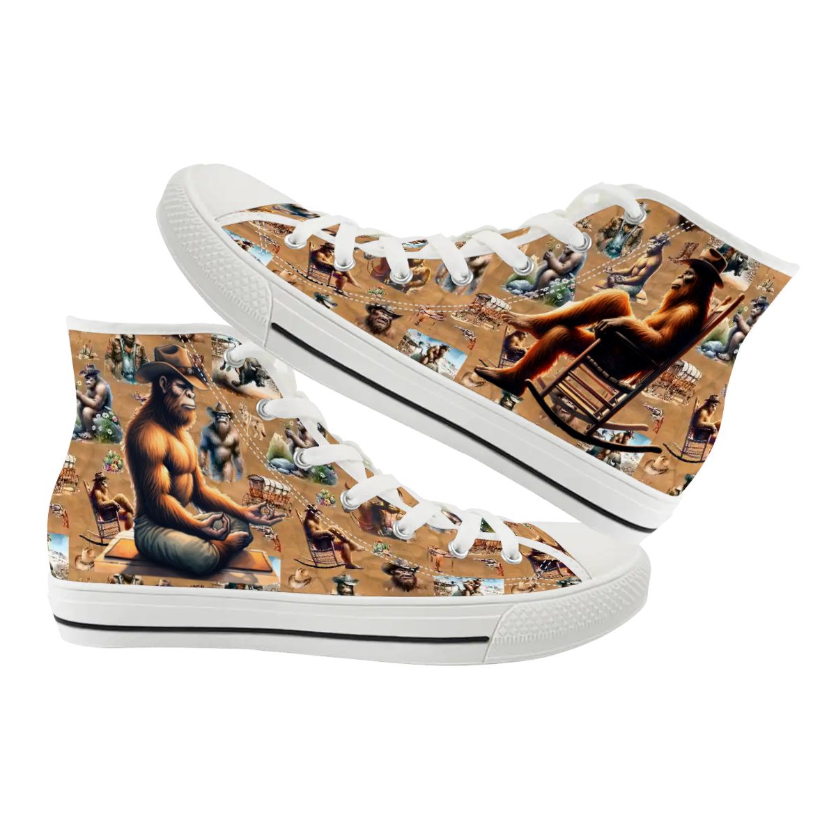 Zen Cowboy Bigfoot, Sasquatch, Women's High Top Canvas Shoes