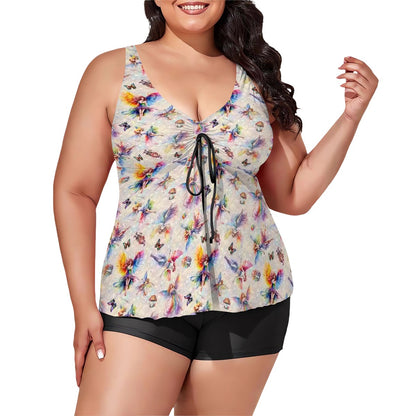 6 Fairy Designs, Plus Sized Women’s Two Piece Tankini Swimsuit