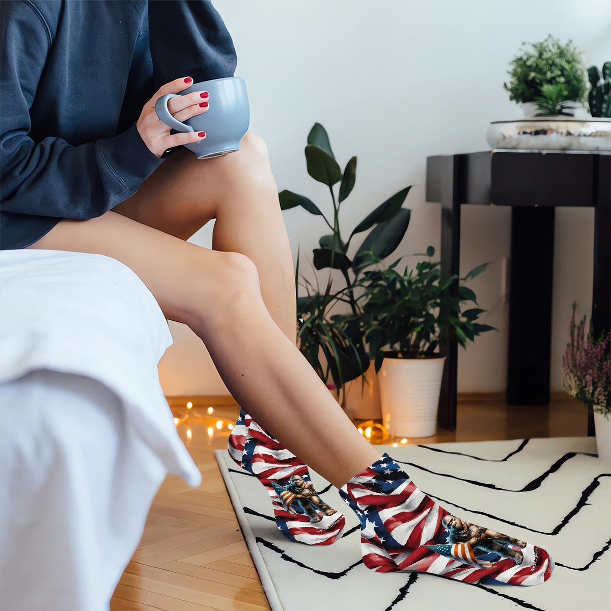 Patriotic Bigfoot, Sasquatch, 8” Poly Ankle Socks