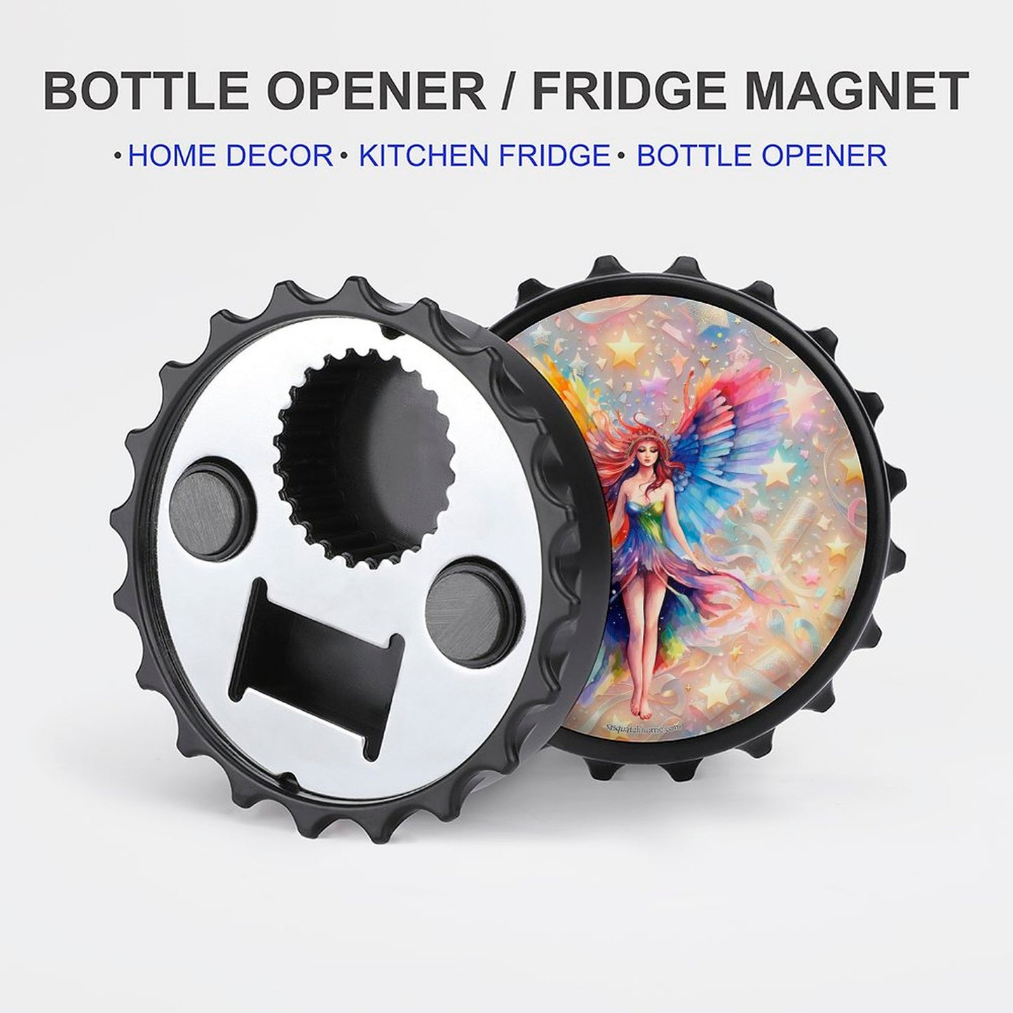 Fairy Design, 3” Magnetic Can Opener / Coaster / Fridge Decor