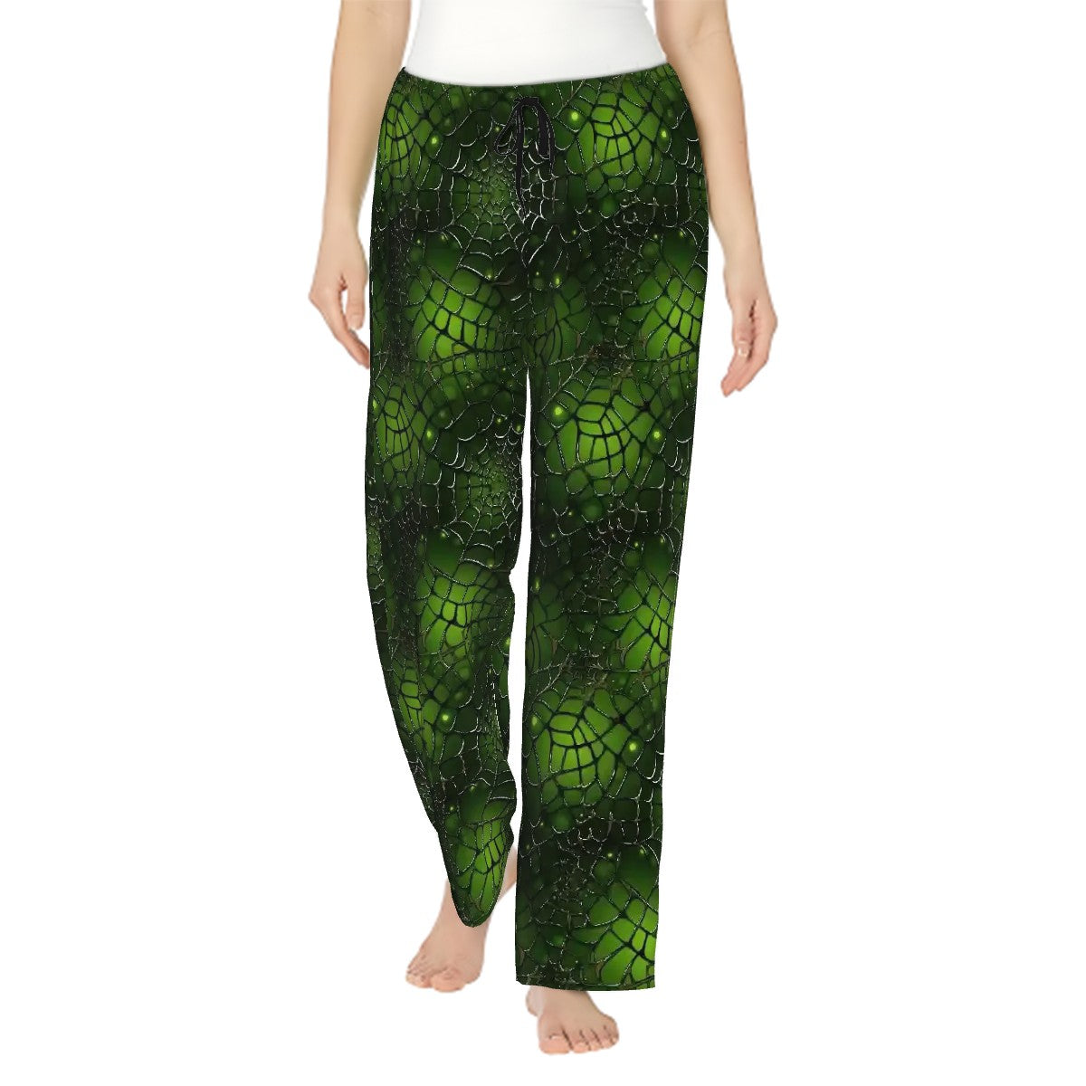 Green spider webs,  Women’s Pajama Pants with Pockets