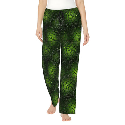 Green spider webs,  Women’s Pajama Pants with Pockets