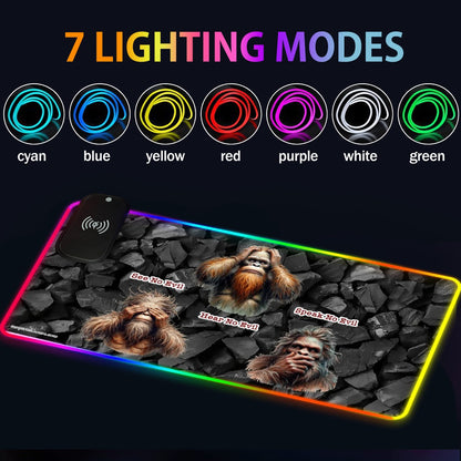Bigfoot / Sasquatch "See no evil..", Wireless Charging Gaming Mouse Pads / Mat With Lights - 2 Sizes