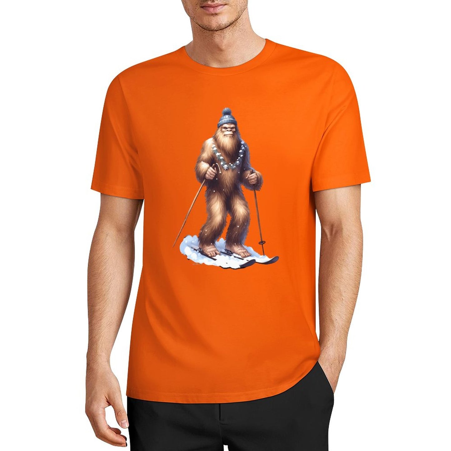 Bigfoot - Sasquatch Snow Skiing Short Sleeve Cotton T-Shirt