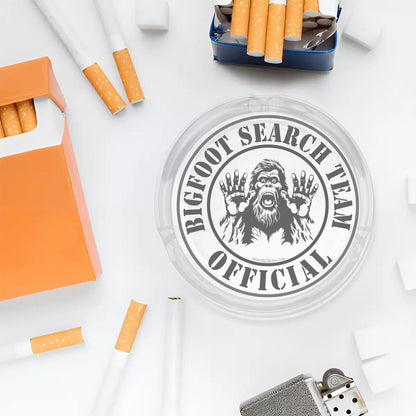 3 .3" Round, Lead Free Glass Ashtray - "Official Bigfoot Search Team"