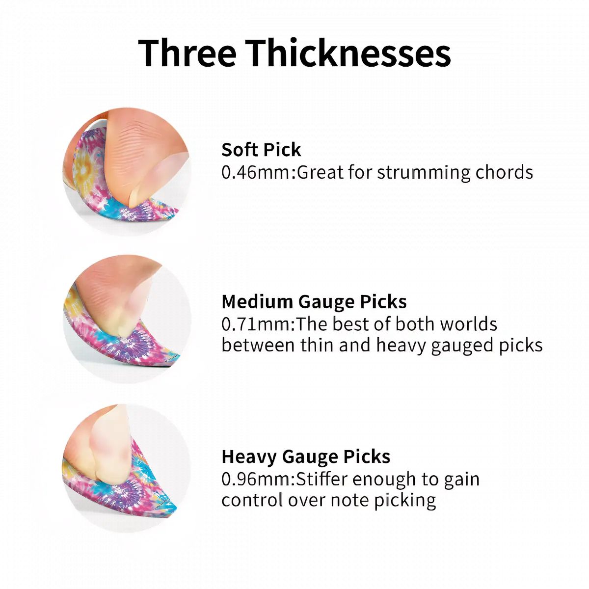 6 Guitar Picks with Keychain Snap Case - Tie Dye – 3 Thicknesses