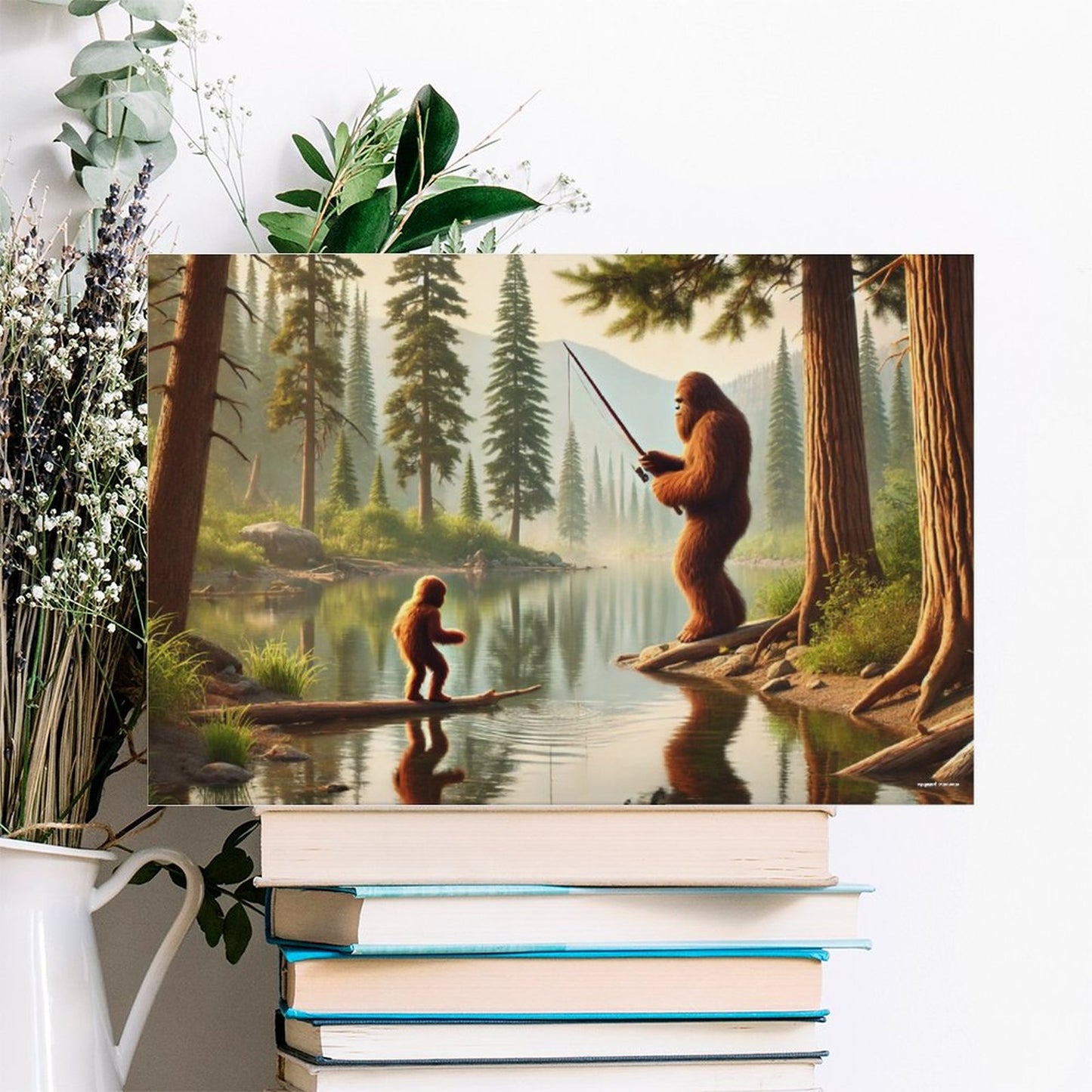 Bigfoot Sasquatch Family Image - Vintage Framed Canvas Art - 2 Sizes – Made in the USA