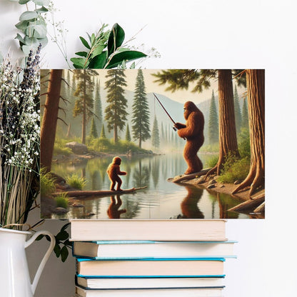 Bigfoot Sasquatch Family Image - Vintage Framed Canvas Art - 2 Sizes – Made in the USA